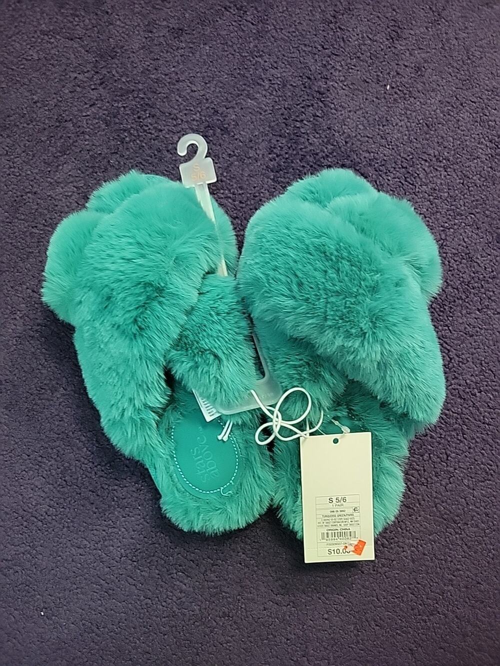 Women Slippers Paris Crossband Fur Stars Above Turquoise Green Turquoise NWT